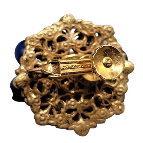 Miriam Haskell Patriotic Bead Cluster Clip On Earrings Rare Vintage Signed Pat # - Picture 5 of 12